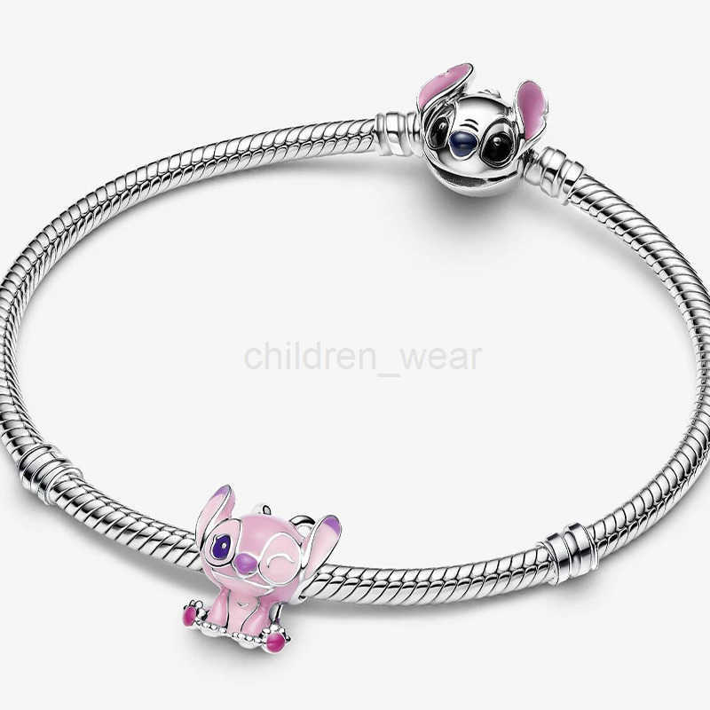 DISNEY New Disney Pink Stitch Pendant Earrings Necklace Ring Original Charm Cartoon Jewelry Suitable for Brand Bracelets Exquisite W20250704