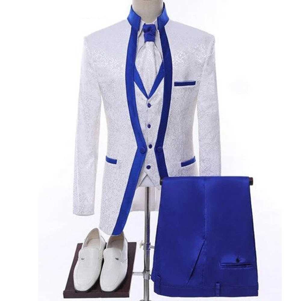 White Blue Men Suit For Wedding Groom Tuxedos ShAWl Collar Formal Jacket Male Blazer Pants Vest Three Piece CoStume Homme X250704