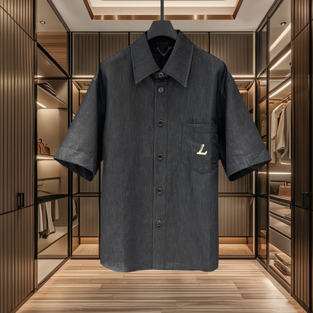 Men's shirt plus size high-quality designer men's short sleeved shirt 25 new black cotton collar shirt