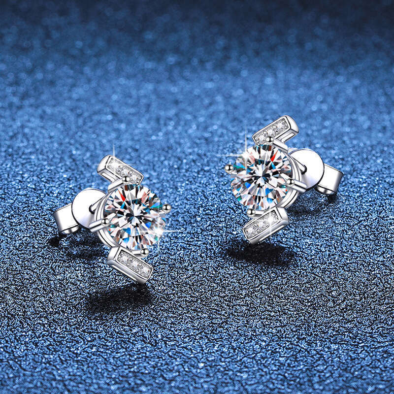 EarringS925 S925 Pure S925ier for Women Geometric Four-Prong D Color 2 caratS925 MoiS925S925anite S925tudS925 4e1