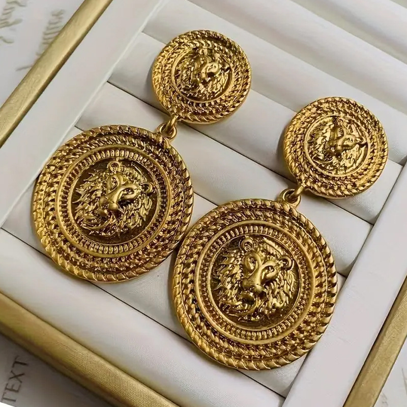 Qingdao Vintage Lion King Head Western Fashion Court Style Bold Earrings
