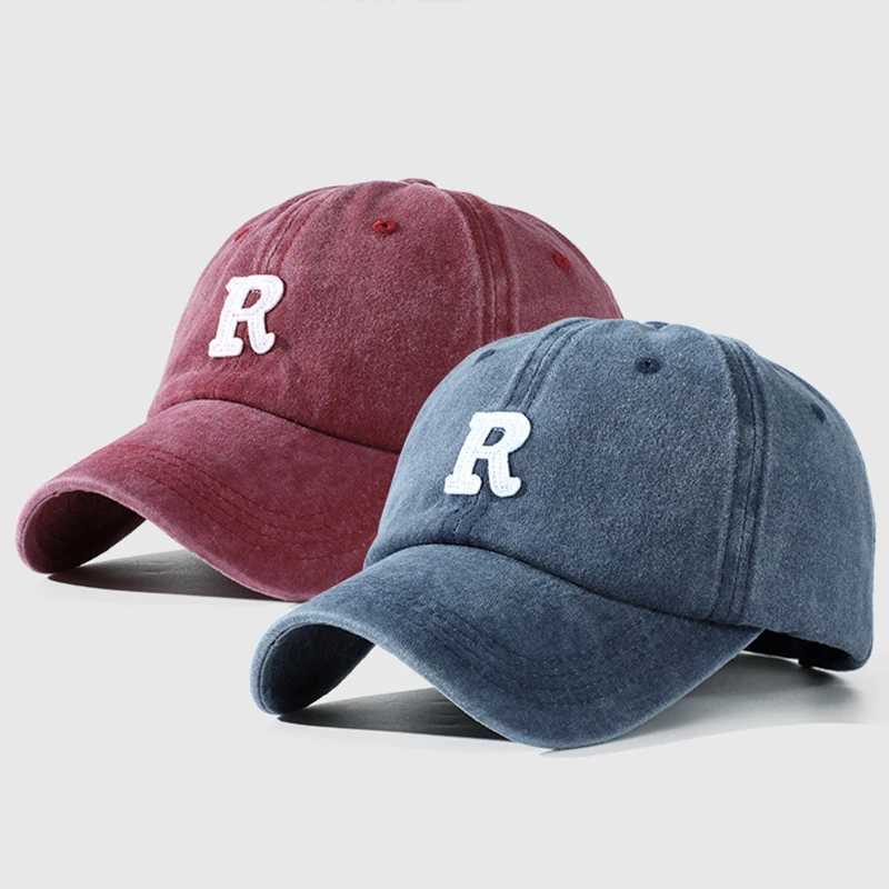 R Letter Embroidery Baseball Cap Vintage Washed Cotton Men Wen Snapback Hat Casual Adjustable Unisex Duck Tongue Caps X250704
