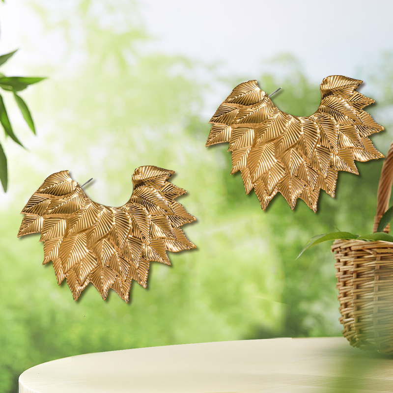 Fashion Versatile Simple Personality Exaggerated Multi-layer Leaf Earrings for Women