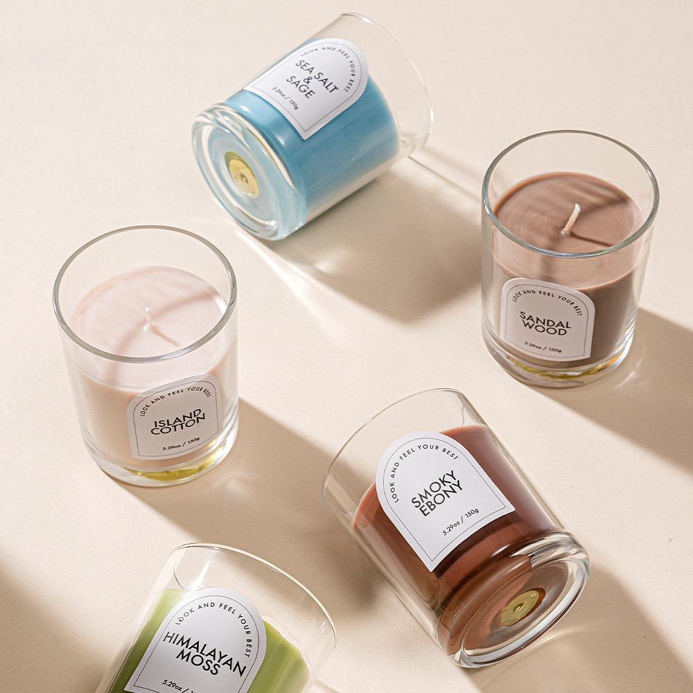 Lanjia Scented Fragrances Home Decor Aromatherapy Relief Glass Cup Wax Candle Glim Gift D B