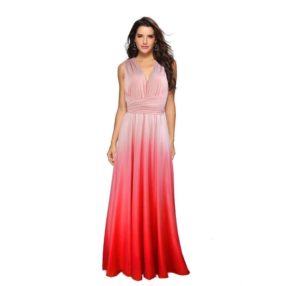 Hot-Selling Design Multi-Way Wear Cross Backless Sexy Tie Gradient Color Long Dress 2025 Elegant Versatile New Trendy Fashion Ins