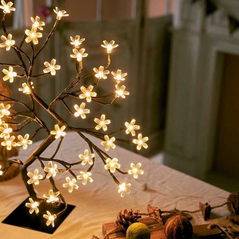 LED Table Lamp Cherry Blossom USB Remote Control For Desktop Room Bedside Bedroom Hotel Shop Home Festival Decor Tree LightXJ250703