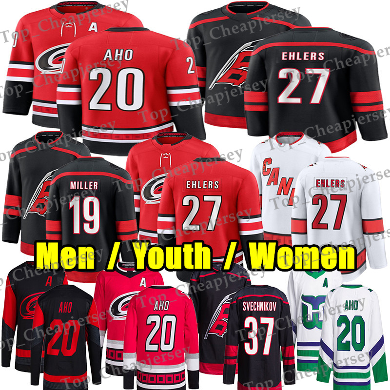 #20 Sebastian Aho carolina hockey jersey #27 Nikolaj Ehlers Seth Jarvis Andrei Svechnikov hurricane jersey Hall K'Andre Miller Logan Stankoven Jaccob Slavin jersey