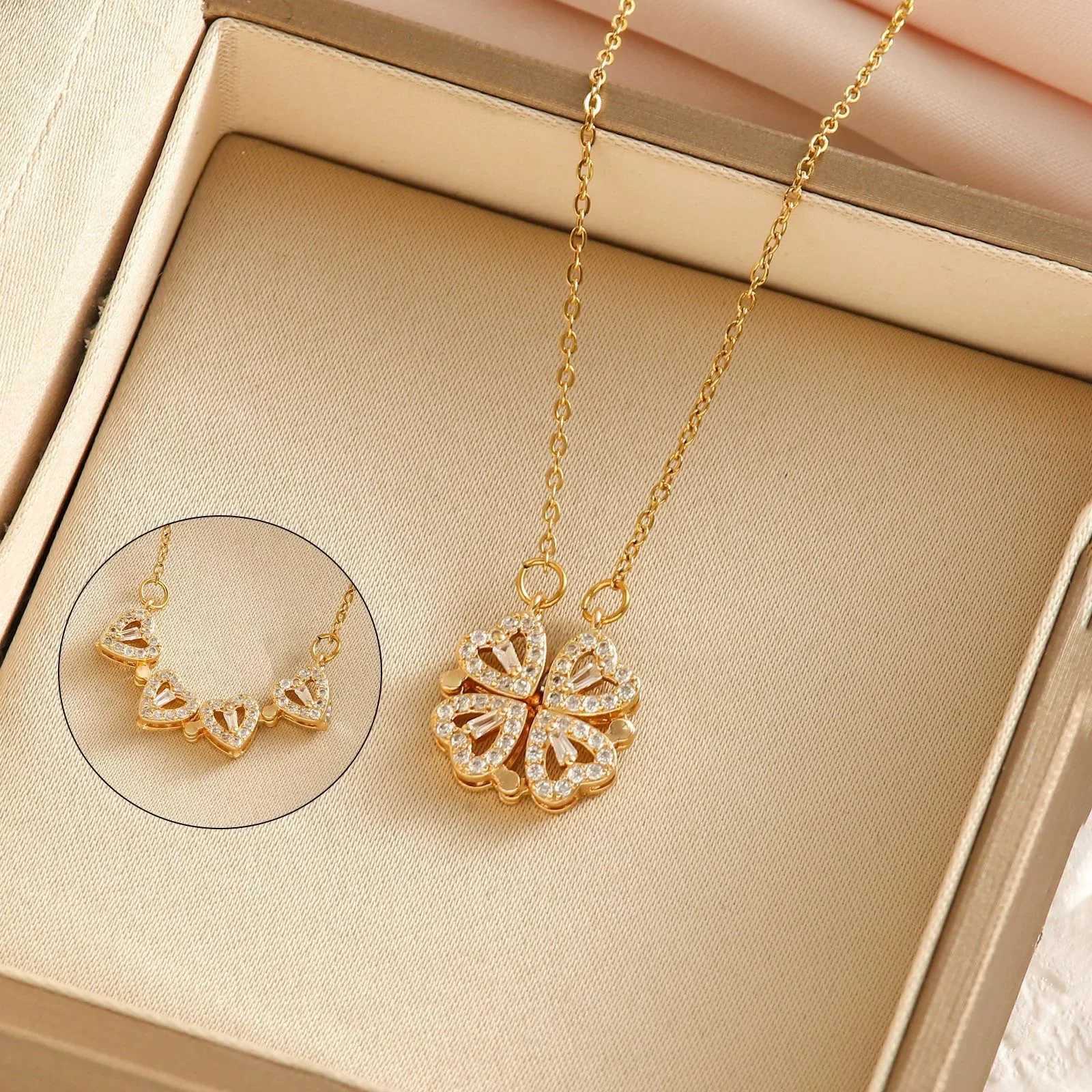 Love Magnetic Pendant Necklace Ladies Clover Necklace Heart Shaped Heart Necklace Lucky 4 In 1 Love Pendant Jewelry Gift Y250704