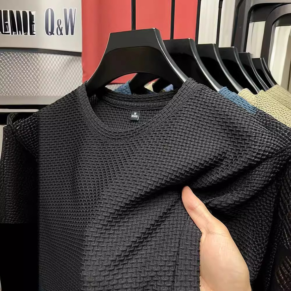 Bamboo Fiber Mesh Designer Short Sleeves Ice Silk T-shirt Men Short Sleeve Round Neck 2023 New Hot Sale Blood Men Base Shirt Summer Solid Color Thin