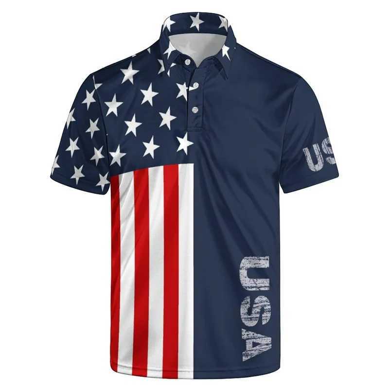 Fashion USA Flag Pattern Polo Shirt For Men 3D Print Short Sleeves T-shirt Hot Sale Street Summer Button Loose Lapel T Shirts W250704