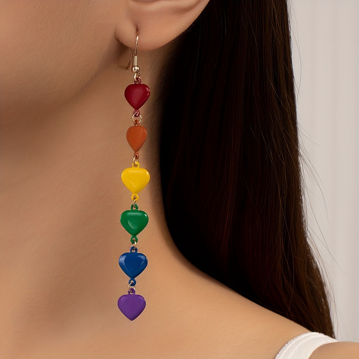 A Pair Of Elegant Multicolor Heart Pendant Necklaces For Women Party Wedding Banquet Performance Independence Day Gift