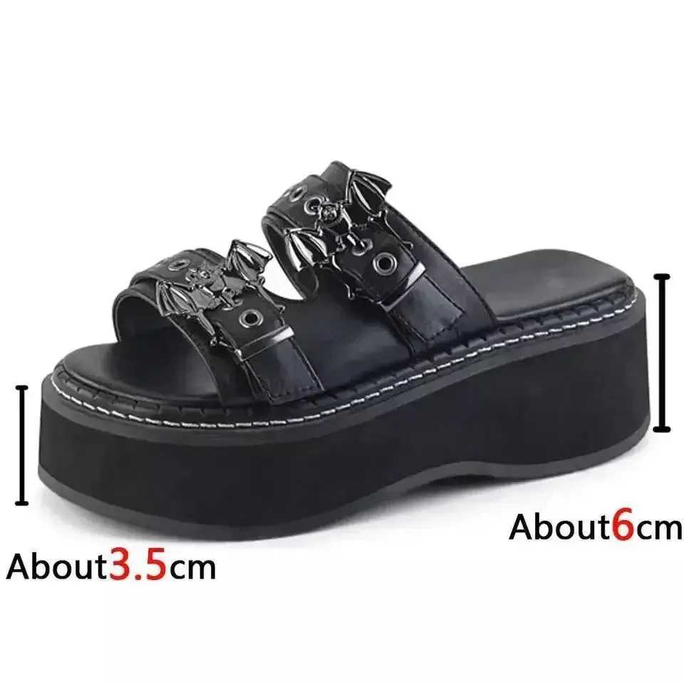 Metal Decoration Women Slippers Designer Summer Sandals Buckles Vampire Cosplay Platform Black Gothic Shoes for Women Slippers W250704