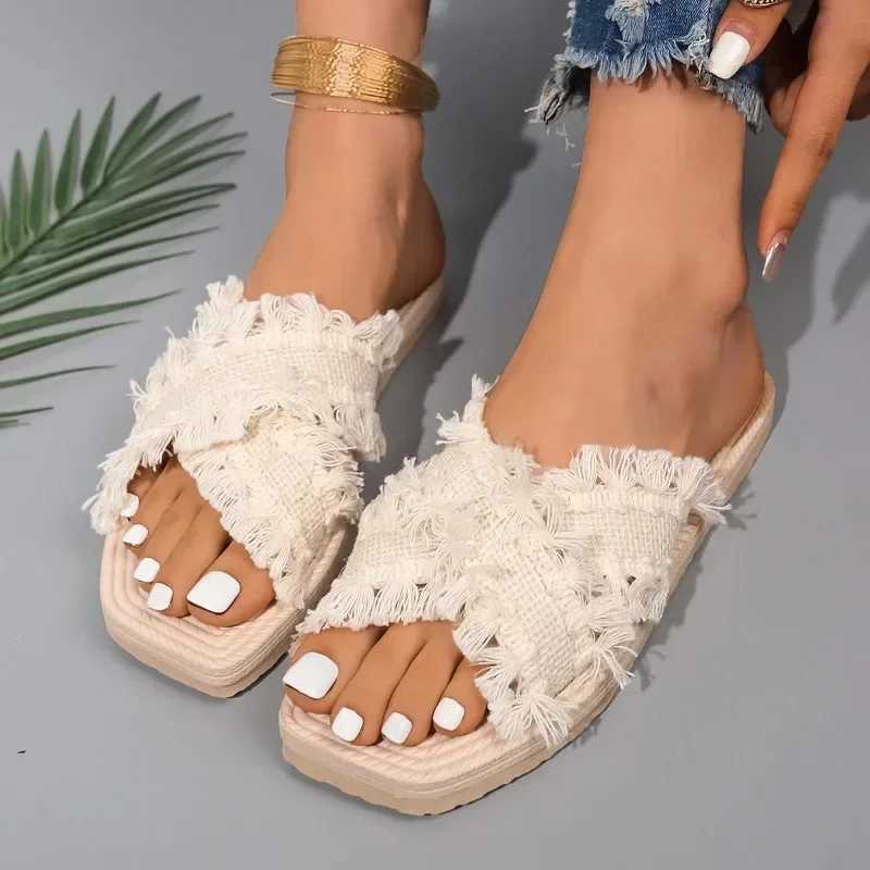 New Bohemian Resort Slippers 36-43 Womens Summer Comfort Beach Sandals Cross Tassel Sandals Slippers Women Sandals Slipper W250704