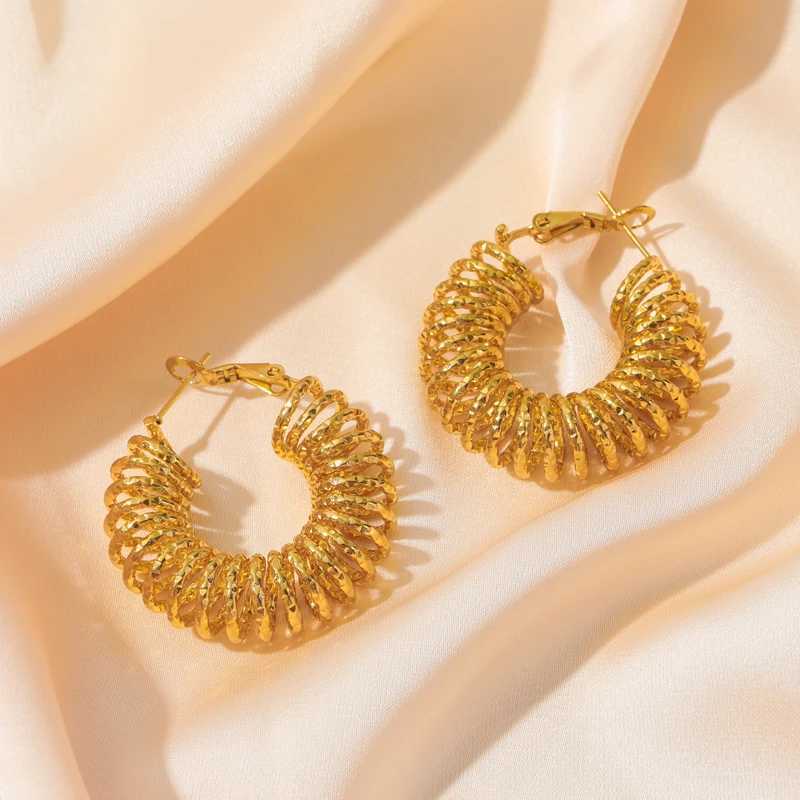 316L Stainless Steel Gold Plated Thread Hoop Earrings For Women Luxury Waterproof Ear Jewelry Party Wedding Gift Jewelry Y250704