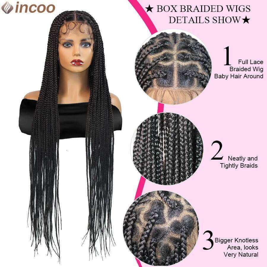 Synthetic Heart Box Briaded Full Braiding Knotless Cornrows Braids Wig For Black Women Goddess 360 Lace Front Wigs