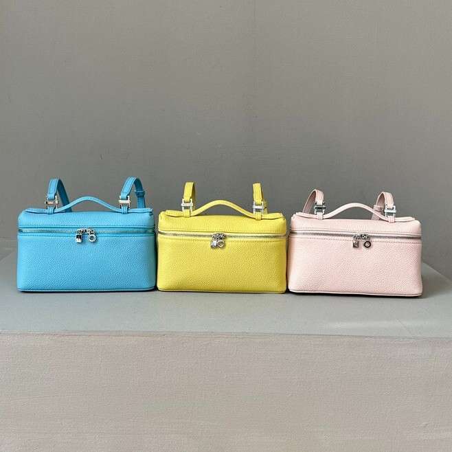 LP19 Lunch Box Piana Genuine Leather Women's Single Shoulder Crossbody Handbag Macaron Color Series Lychee Texture Makeup Bag
