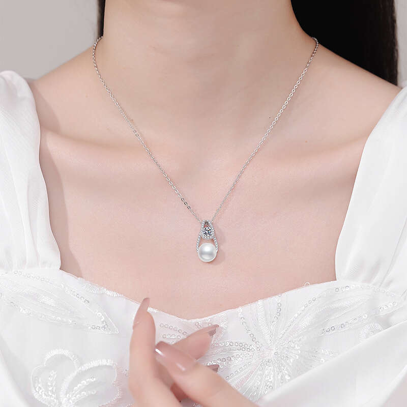 S925 Pure S925ier for Women MoiS925S925anite FreS925hwater Pearl Pendant Necklace 1db