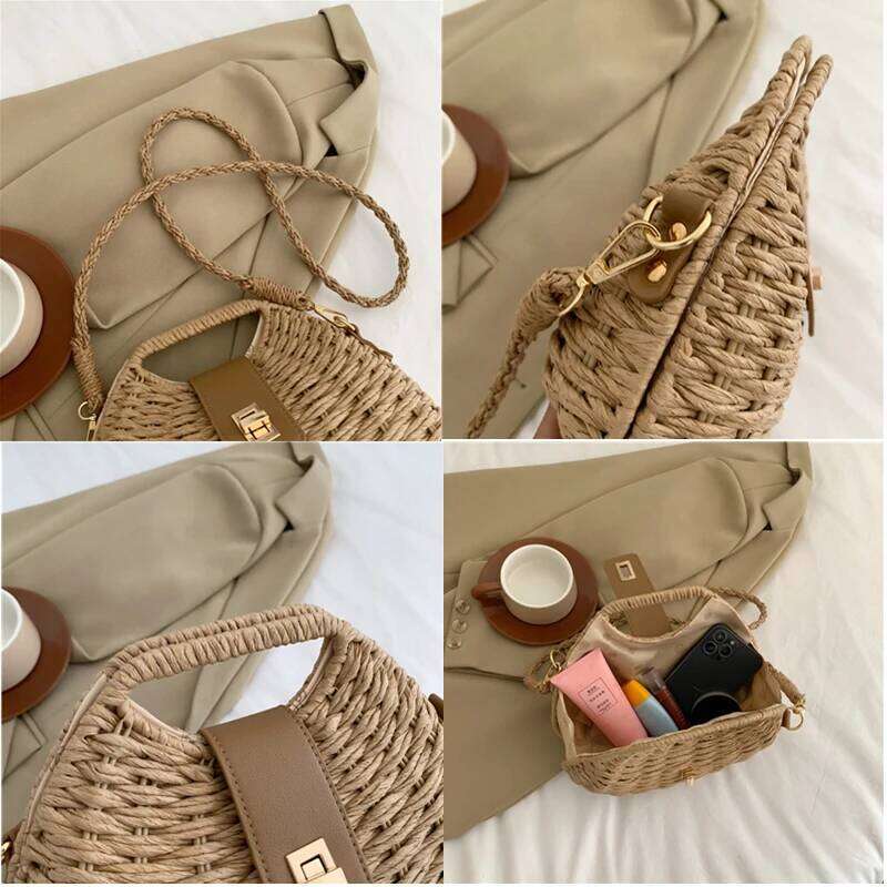 Summer Fashion Women Straw Vacation Beach Female Rattan Shoulder Crossbody Bag Design Small Ladies Woven Handbag