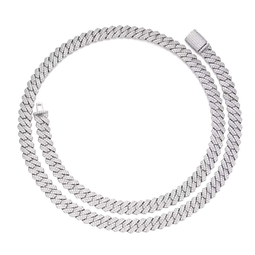 Hot Selling Jewelry High Quality 925 Sterling Silver Prong Setting VVS Moissanite 18K Gold Plated Rapper 14MM Cuban Chain
