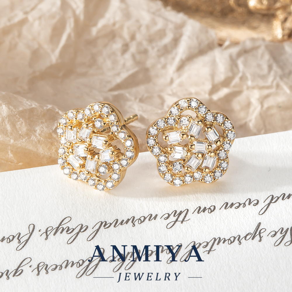 925 Sterling Silver Jewelry for Women Elegant Accessory Stud Earrings Floral Design Zircon Stones for Sensitive Skin