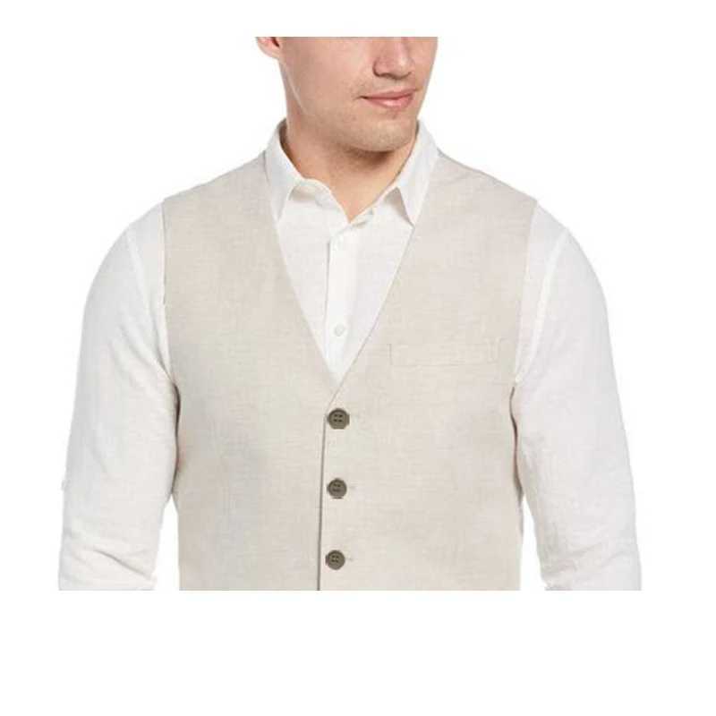 Luxury Beach Wedding Beige Linen Mens Suits Single Breasted Solid Color Formal Occasion 1 Piece Vest Elegant Waistcoat X250704