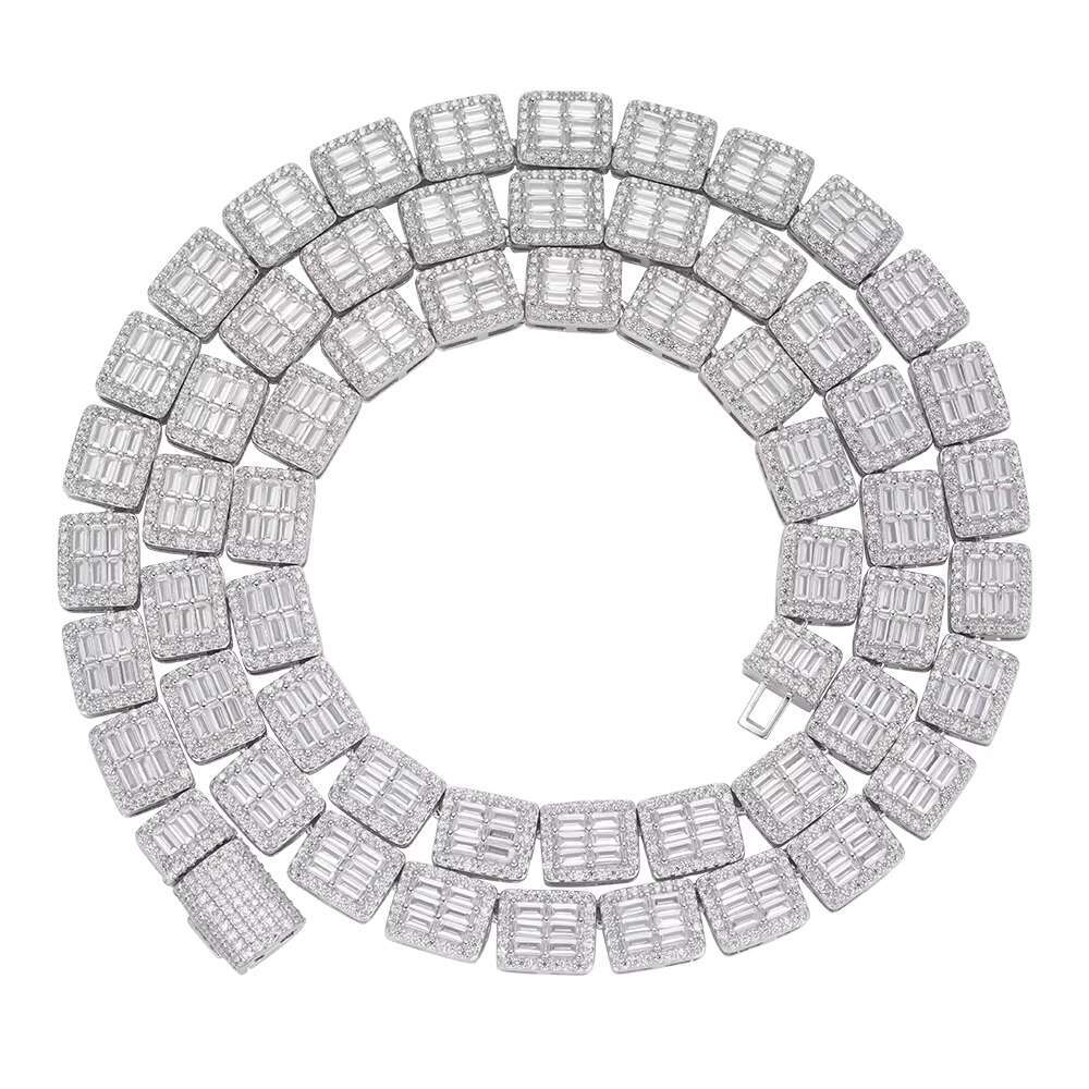 Hip Hop Jewelry VVS Moissanite Tennis Chain 925 Sterling Silver Emerald Baguette Square Necklace for Men
