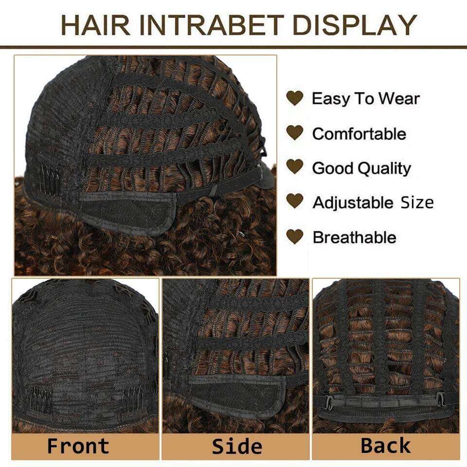 Synthetic Short Kinky Curly Wigs For Black Women Daily Party Use Brown Bouncy Wig Heat Resistant Hair 14 Inch