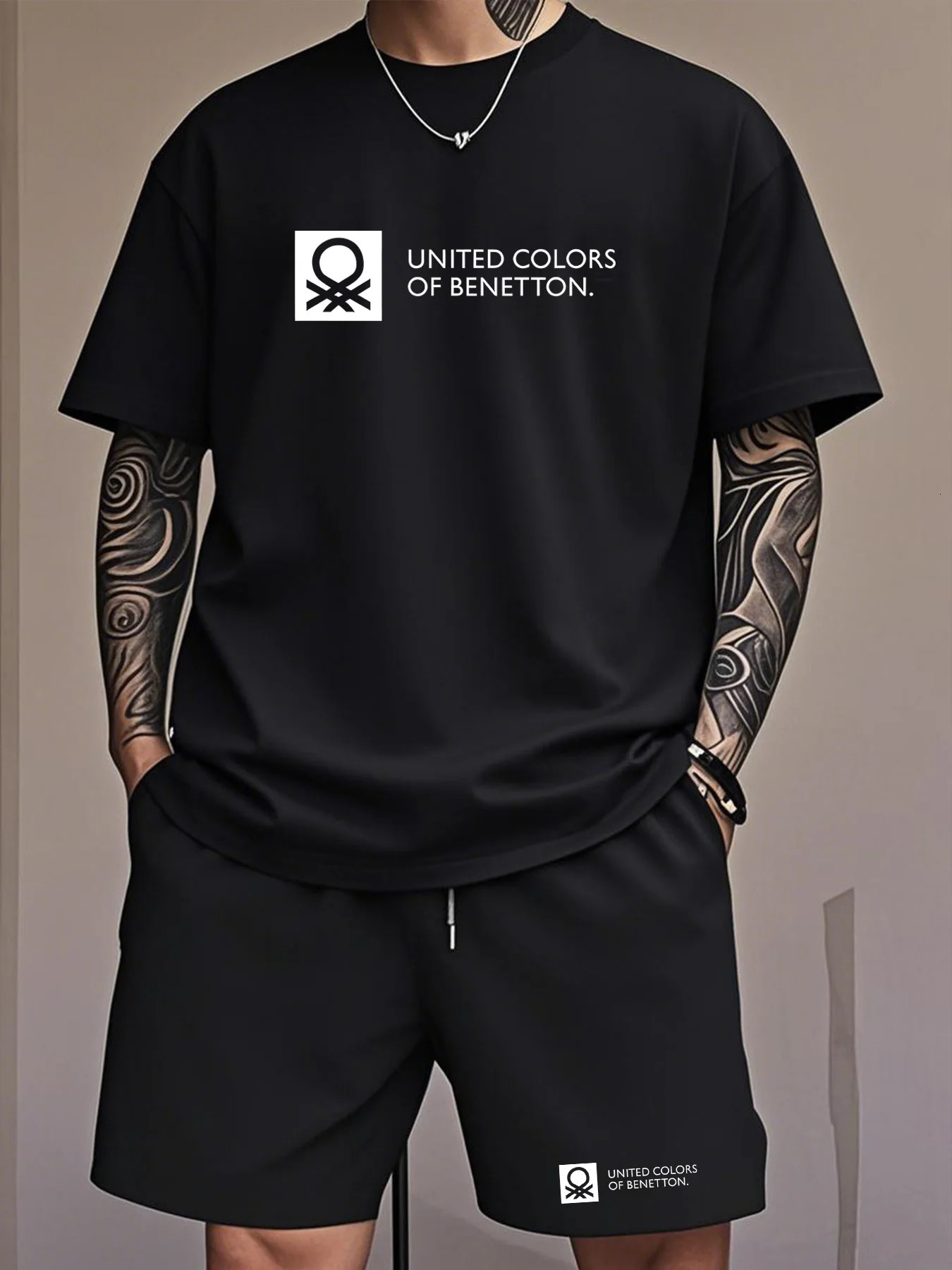 Summer Fashion Collaboration Color Benetton Mens Tshirt Casual Shortsleeved Set 250704