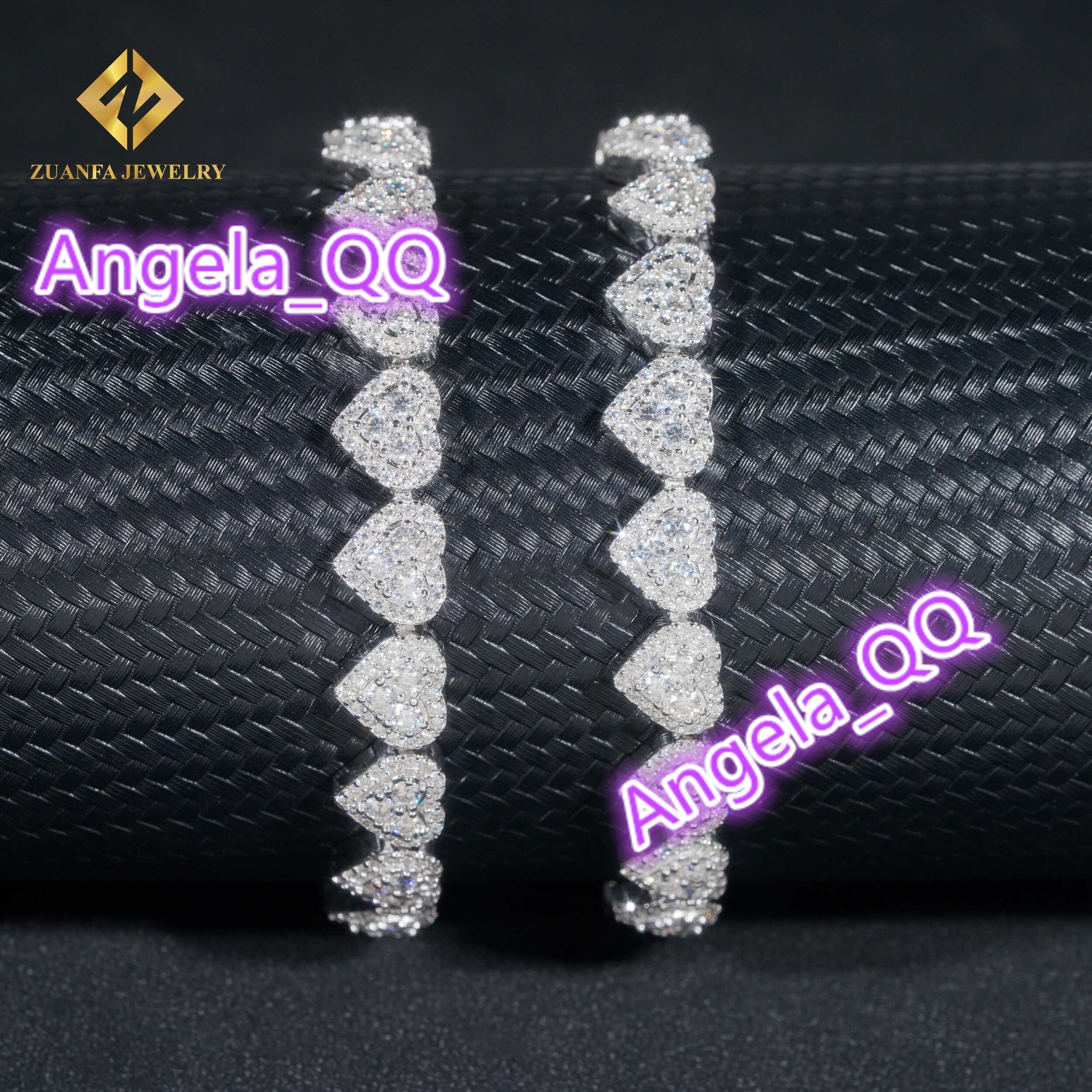 Fashion Jewelry Iced Out Hip Hop 925 Sterling Silver White Gold VVS1 Moissanite Diamond Cluster Heart Shape Hip Hop Bracelet