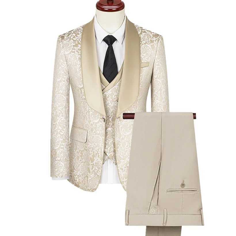 Green Mens Suit 3-Piece Wedding Party Dress Jacket with Vest Trousers Asian Size Slim Men Sets Beige Black Blue Available X250704