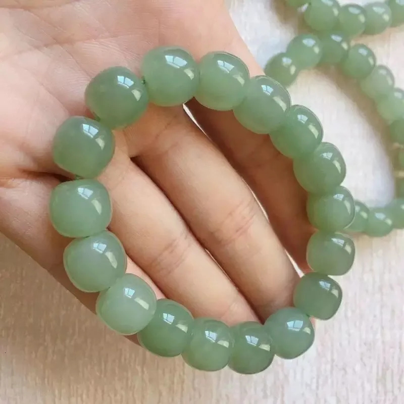 Hetian Jade Bracelet - Pale Green Nephrite Buddhist Beads Old-Cut Roundels 250628
