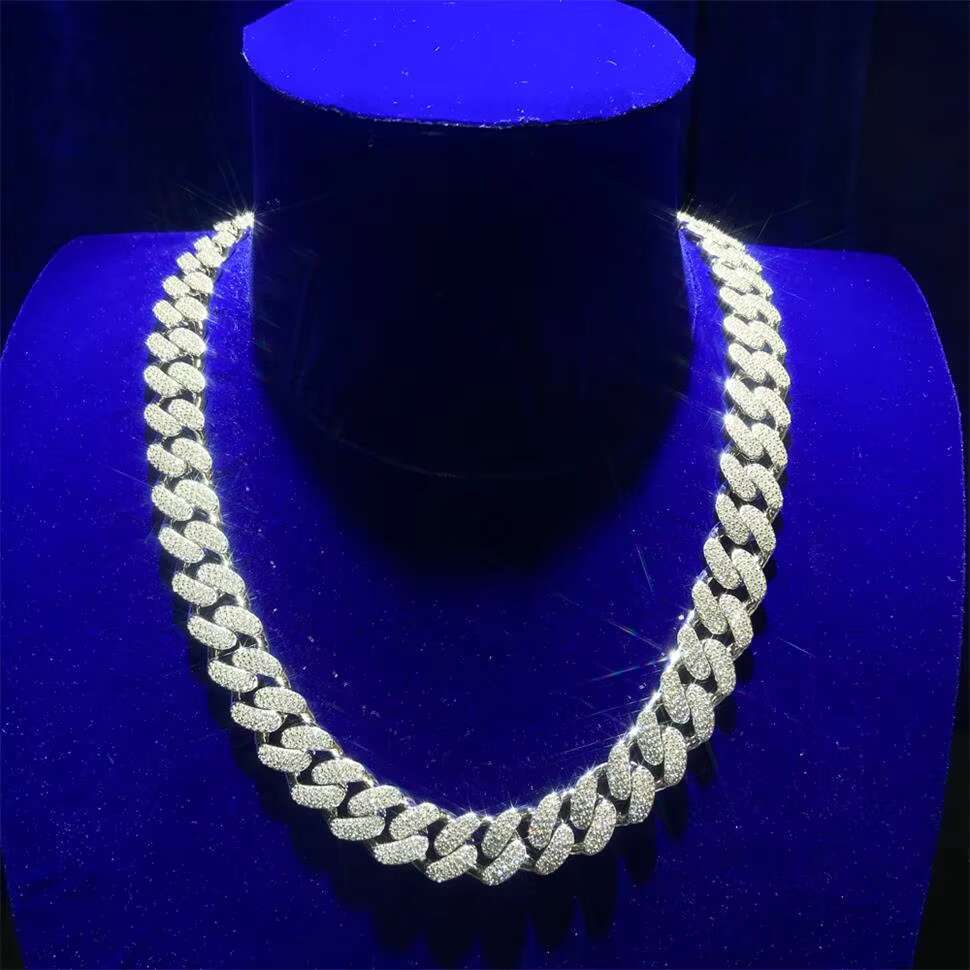 Wholesale Rapper Hiphop Jewelry 14mm VVS Moissanite Diamonds 925 Silver Miami Cuban Link Chains Necklace for Men