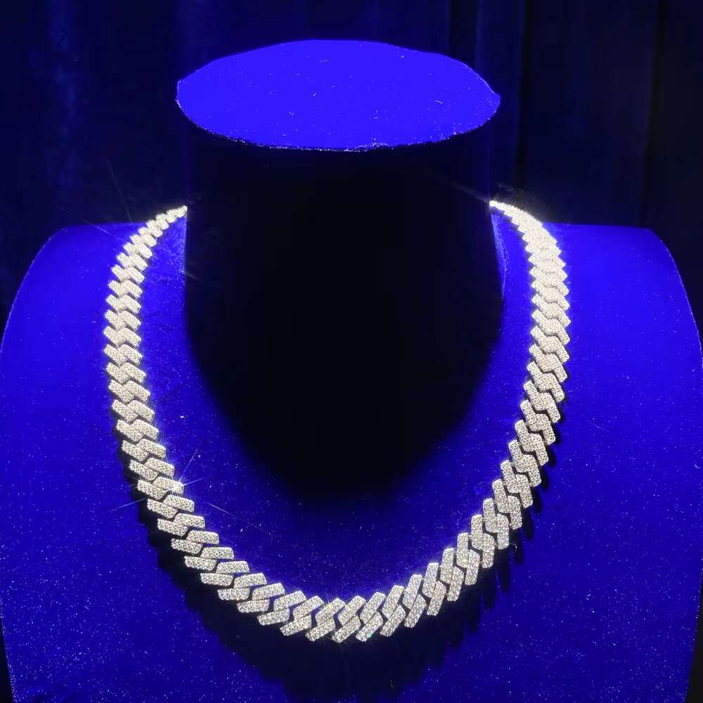 Hot Sale Iced Out Pass Diamond Tester GRA Certificate 925 Silver Cuban Necklace 10mm Hip Hop Jewelry Moissanite Cuban Link Chain