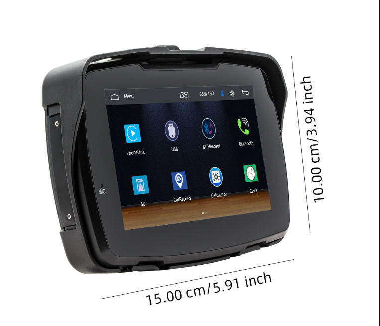 5 Inch Wireless Motorcycle Carplay GPS Navigation System with Carplay and Android Auto, Portable Moto Car Play Screen with Dual Bluetooth, Navigation,