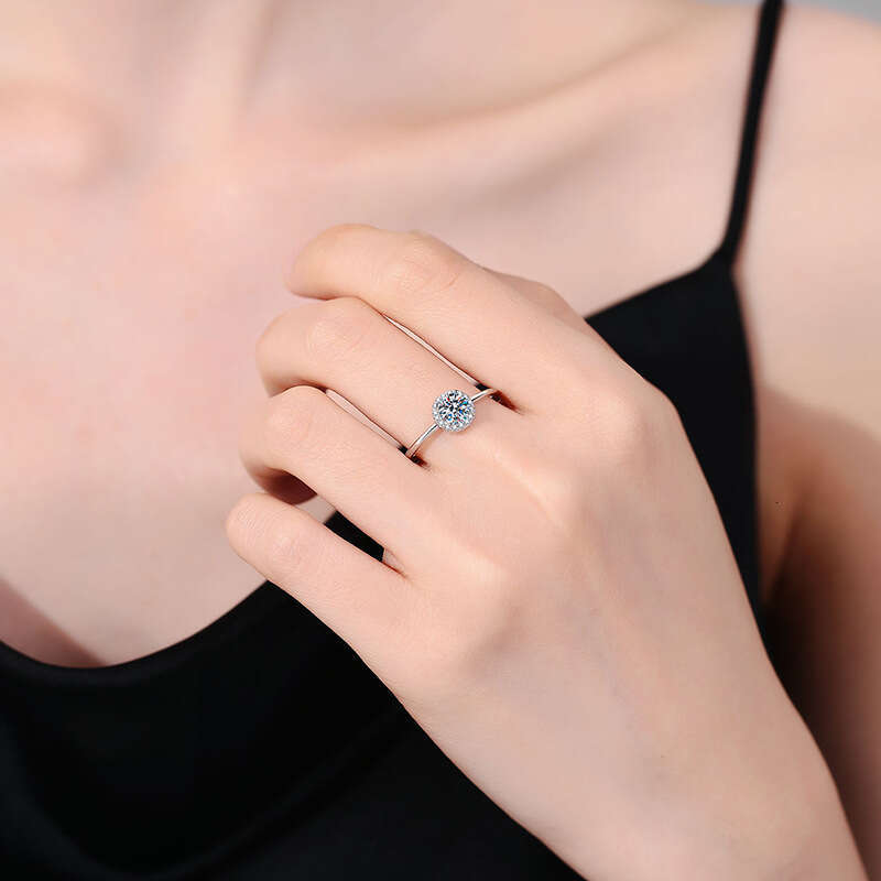 S925 Pure S925ilver Round Bag Engagement MoiS925S925anite Row Diamond Ring 36b