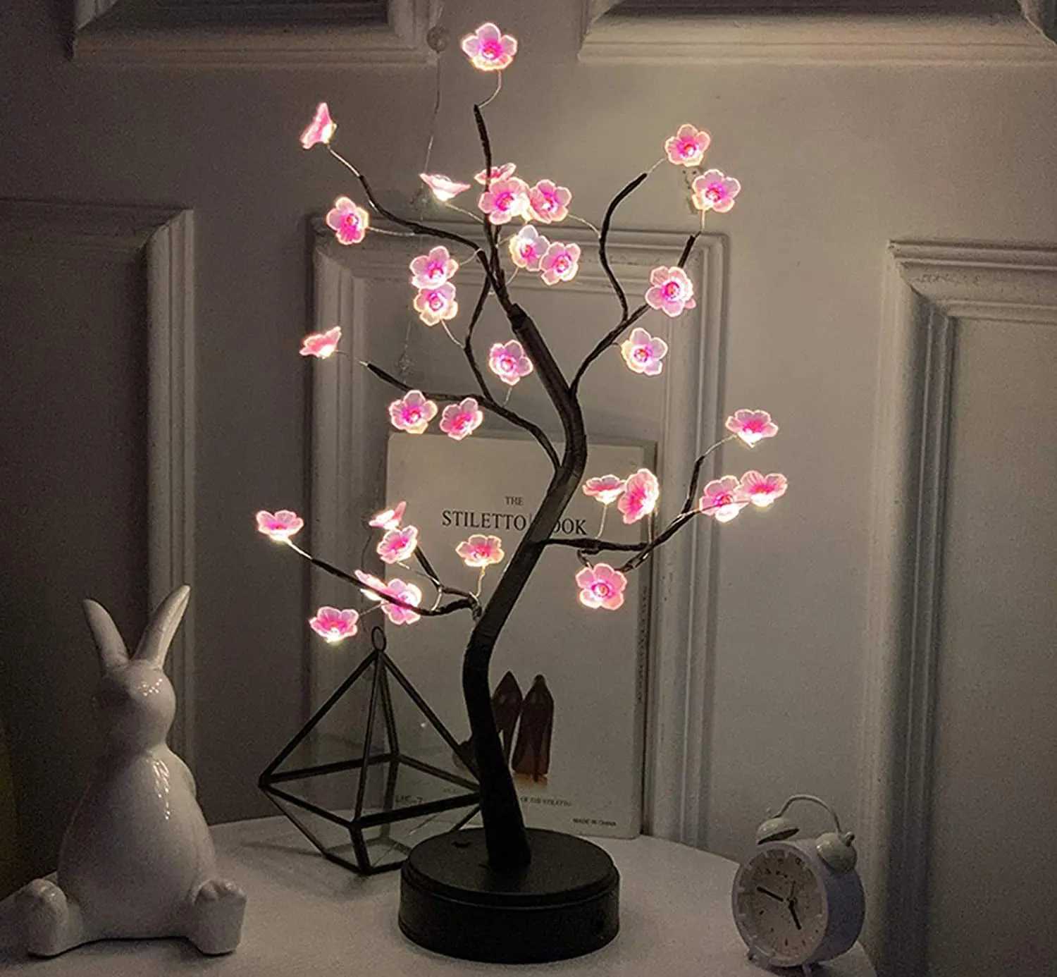 Home Decoration USB/Battery Powered Touch Switch Warm White Artificial Bonsai Cherry Blossom Desktop Tree LED Lamp LightXJ250703
