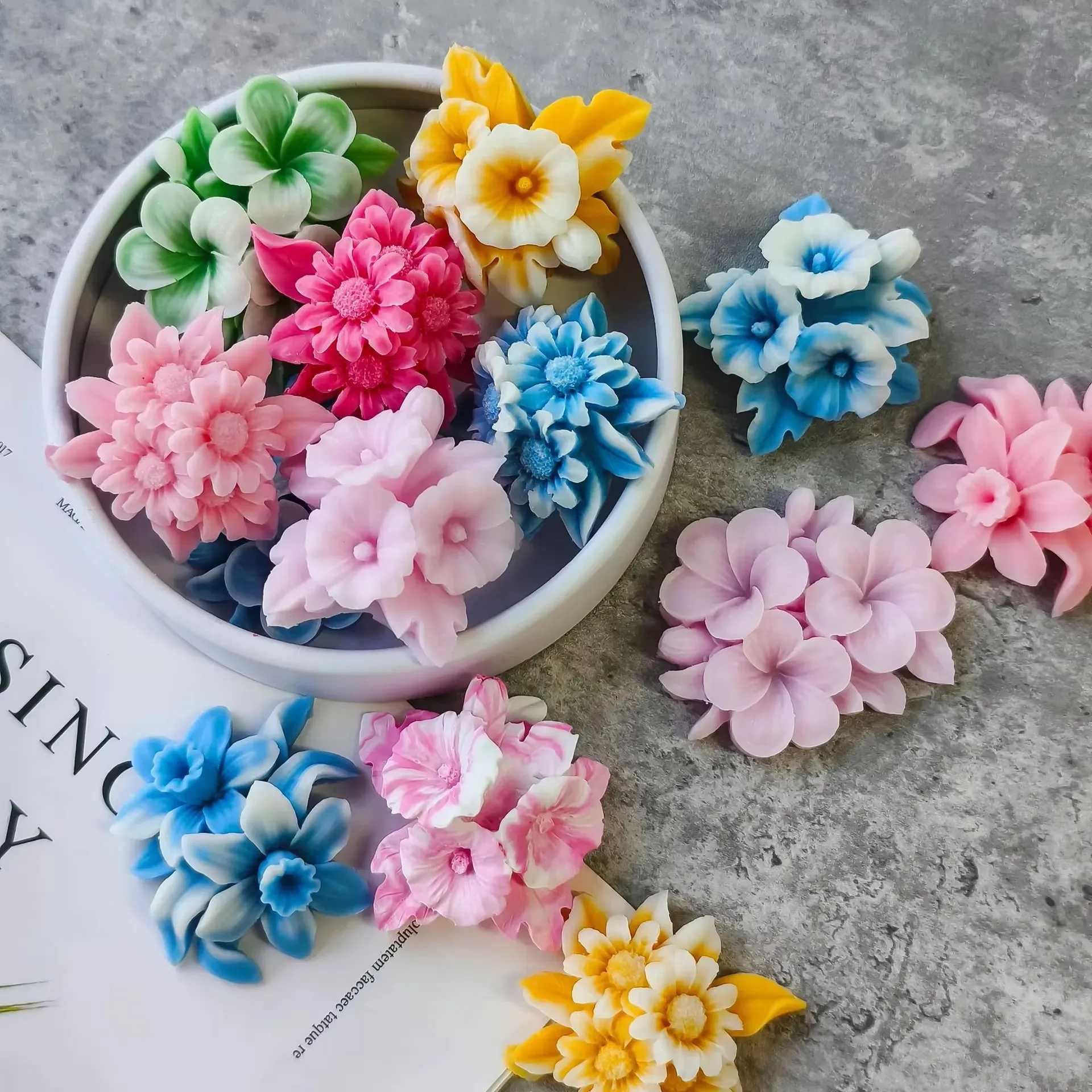 10pcs Aromatherapy Candle Diffuser Stones Plaster Handmade Soap Petal Resin Crafts and Home Decoration Flower Silicone Mold W250704