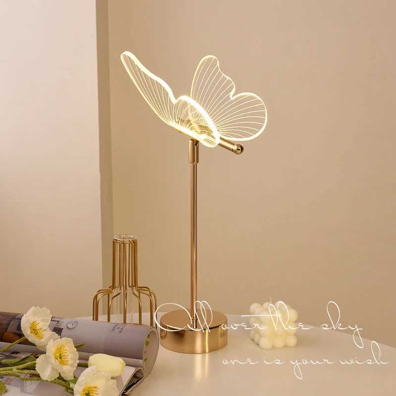 Butterfly Led Table Lamp Retro Gold Acrylic Desk Lamps Hotel Villa Art For Living Room Bedside Desktop Decor Led Night Lights XJ250703