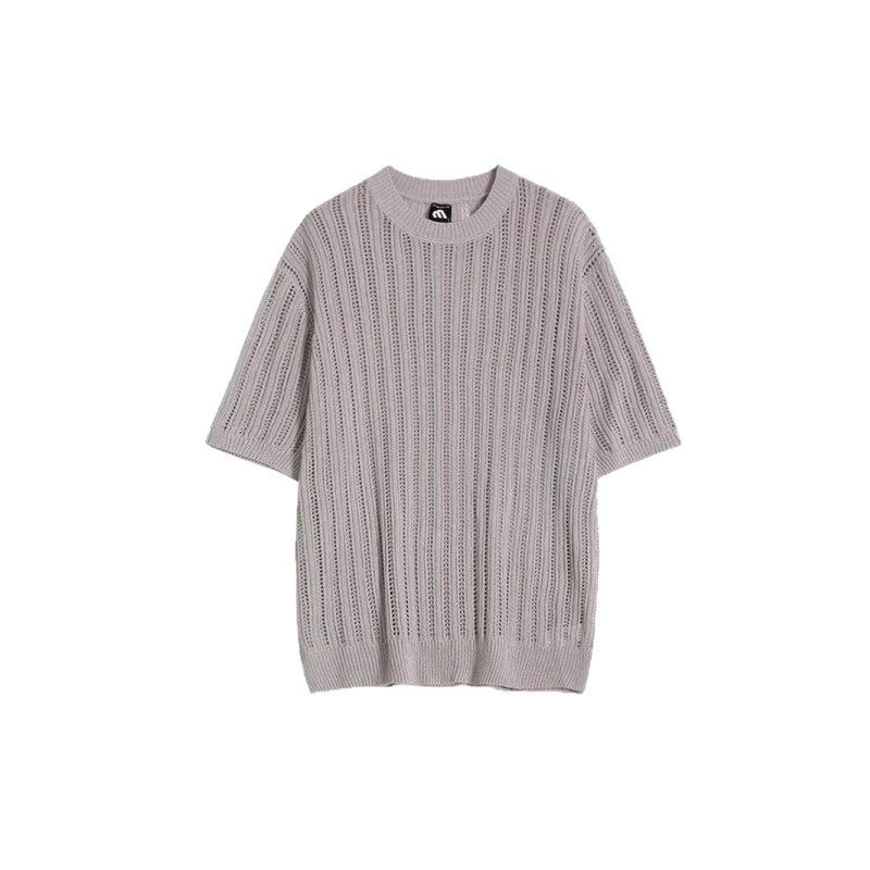 Knitted Short Sleeve T-shirt For Men, Summer Thin Korean Style Trendy Brand Designer Short Sleeves Casual Clothing, Popular Design Sense, Elegant Half