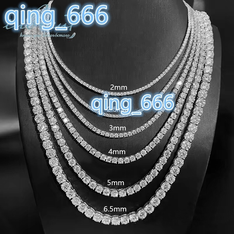 Silver 925 Original Round Brilliant Cut Diamond Test Past 2-6.5mm D Color Moissanite Tennis Necklace for Wedding Fine Jewelry