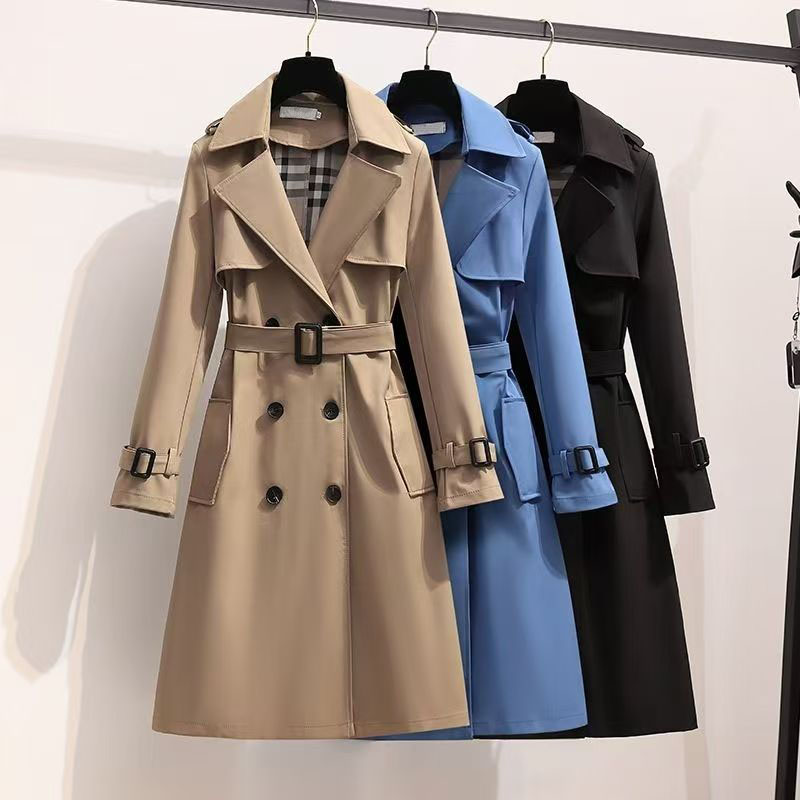 designer trench coat women jackets womens Khaki windbreaker jacket for women Long British style double breasted waistband high-end jacket in Asian size S-3XL