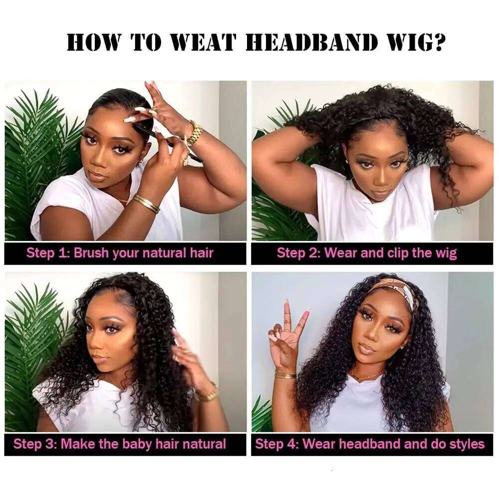 Kinky Glueless Wear and Go Headband Deep Curly Human Hair Wig for Black Women
