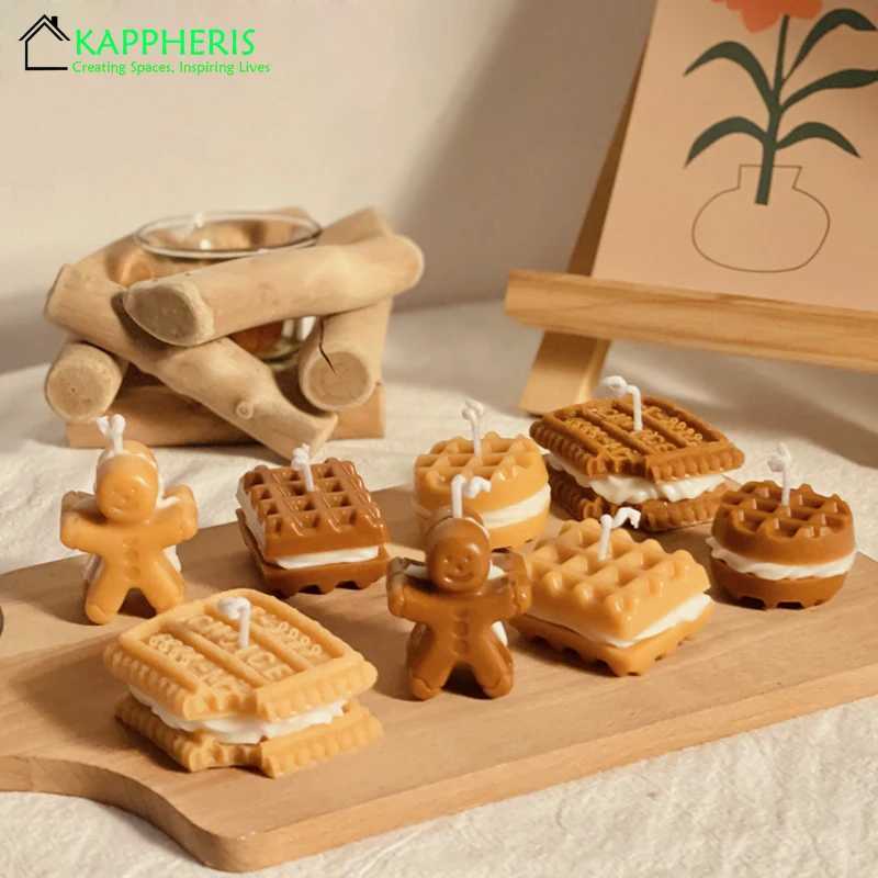 2024 Waffle Scented Candles Cookies Food Shape Lotus Biscuit Decorative Candles Milk Scents Aromatic Candle Flavoring for Home Decor W250704