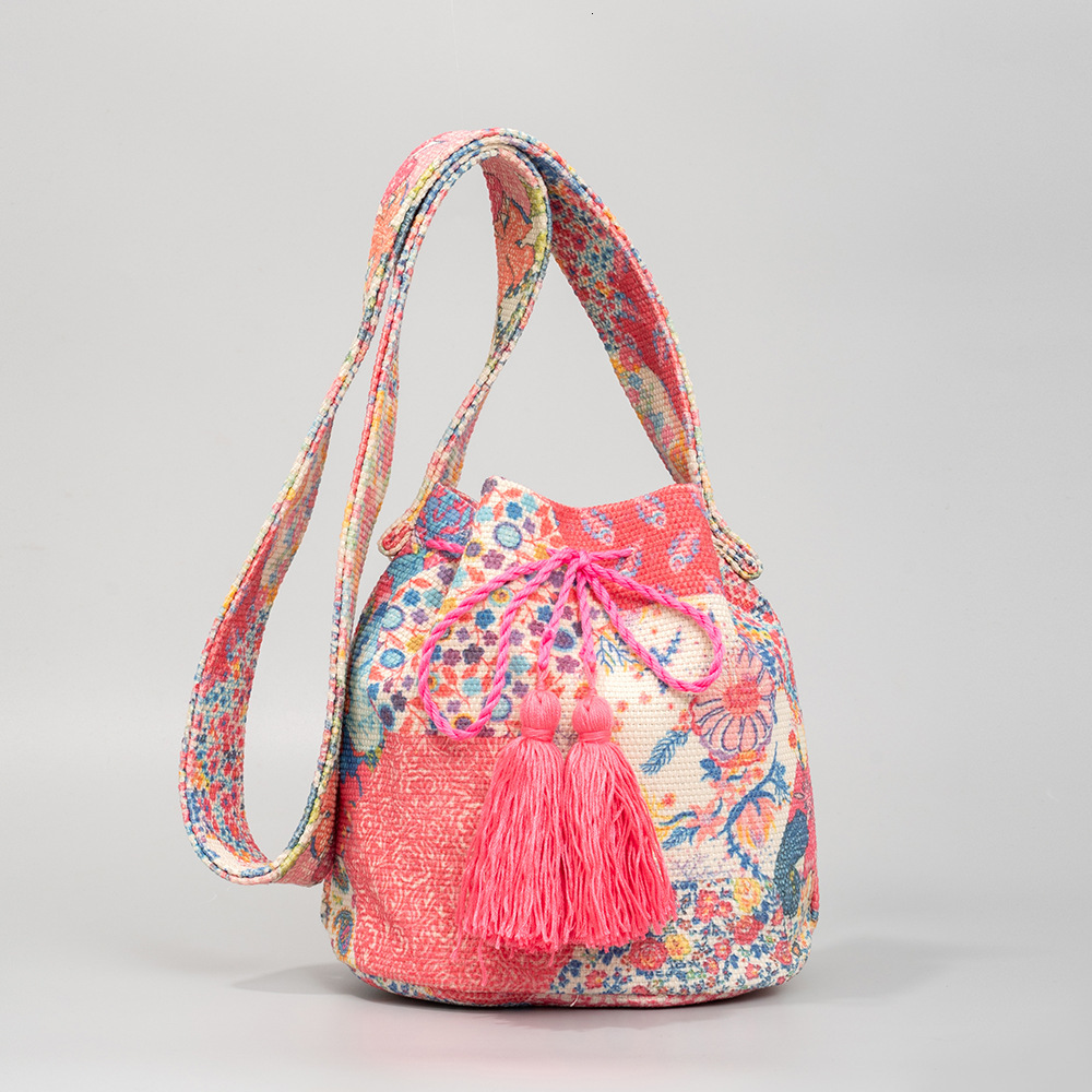 Free Shipping Designer Bucket Bag Bohemian Ethnic Style Women's Canvas Bag Printed New Canvas Commuting Bag