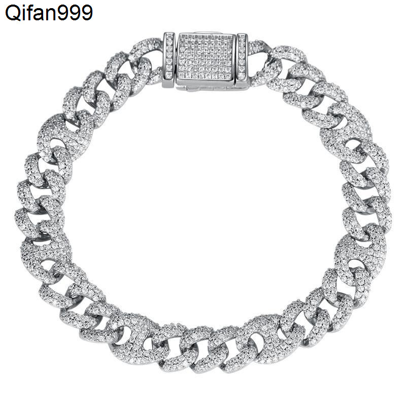 Full diamond hip-hop S925 sterling silver 8mm pig nose Cuban bracelet 5A zircon trendy Cuban bracelet