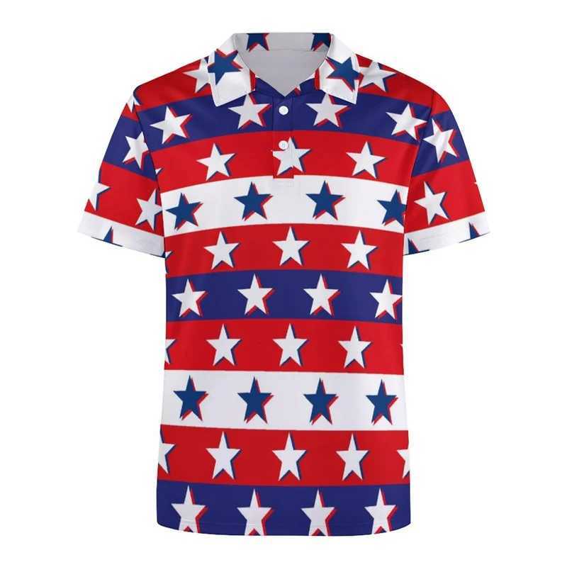 Fashion USA Flag Pattern Polo Shirt For Men 3D Print Short Sleeves T-shirt Hot Sale Street Summer Button Loose Lapel T Shirts W250704