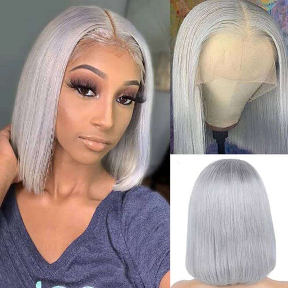 Dark Green HD Frontal Short Bob 13x4 Colored Pink Grey Straight Wig Human Hair Lace Front Wigs