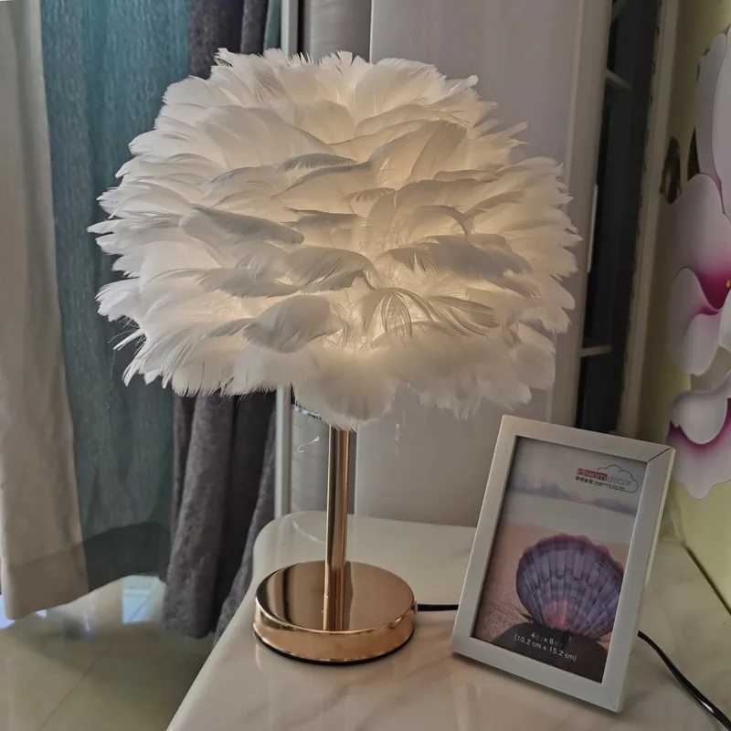 Modern Feather Table Lamp Bedroom Table Lamp Bedside Living Room Coffee Decorative Lights Christmas Decoration Romantic ListingXJ250703
