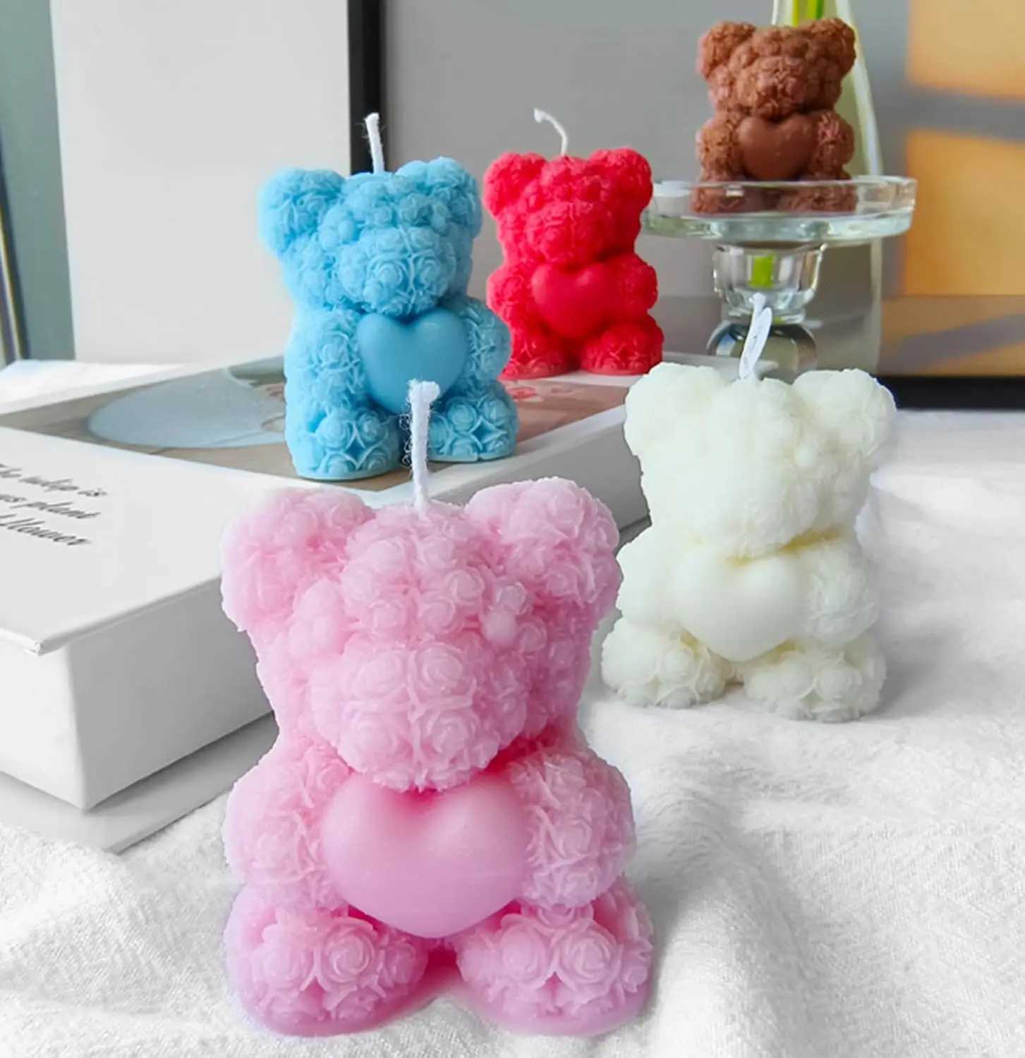 Baby Shower Favors for Guests Bear Shaped Candles Handmade Bear Candles for Boys Girls Gender Reveal W250704