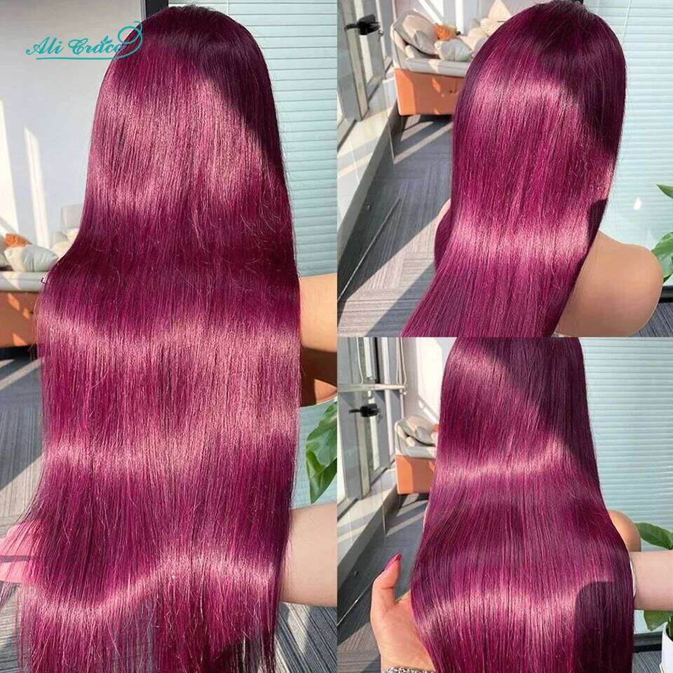 Ali Grace 99J Bury Front Pre-plucked Brazilian Straight Wig 4x4 Lace Closure Human Hair Wigs For Women